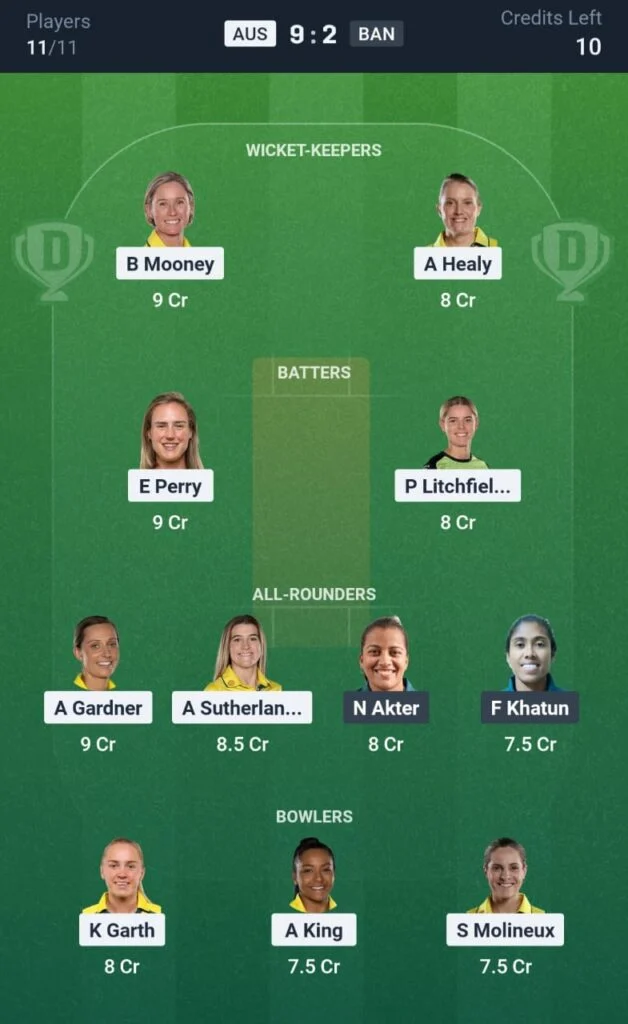AUS w vs BAN W Dream11 team