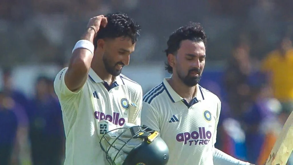 Devdutt Padikkal celebrates his maiden Test century for India against Sri Lanka in the first Test at Galle