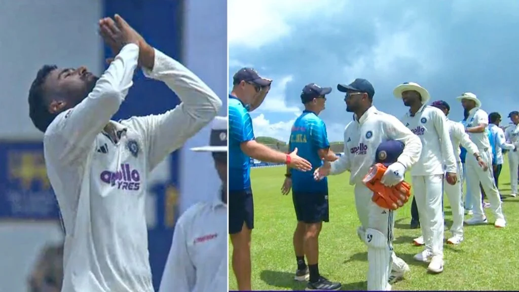 Manav Suthar celebrates a wicket during India’s 165-run victory over Sri Lanka in the Galle Test